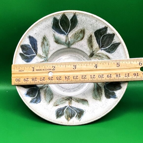 VTG Signed Studio Pottery Candle Dish 2000 Blue Floral Hand Painted Stoneware - Picture 3 of 11